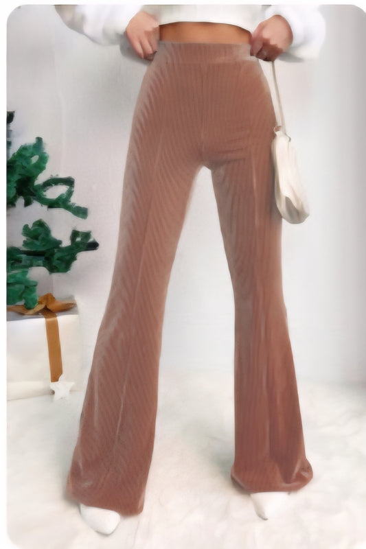 Dusty Pink High Waist Flare Corduroy Pants